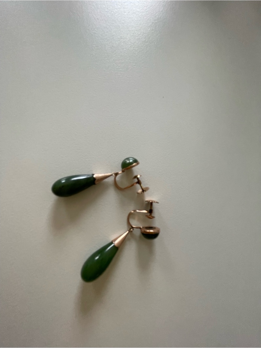 Gold-Tone Earrings with Dark Green Teardrop Drops